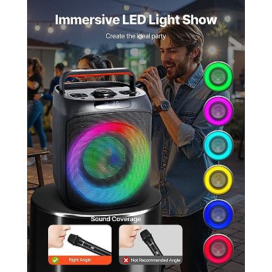 Portable Karaoke Machine with Wireless Mics, RGB Lights, and Bluetooth