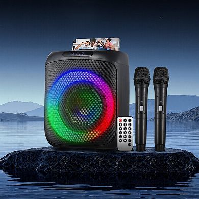 Portable Karaoke Machine with Wireless Mics, RGB Lights, and Bluetooth