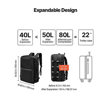 Expandable 80L Vacuum Backpack with USB Charging, Padded Straps, Reflective Strips, and Mini Compass