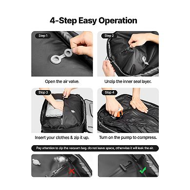 Expandable 80L Vacuum Backpack with USB Charging, Padded Straps, Reflective Strips, and Mini Compass