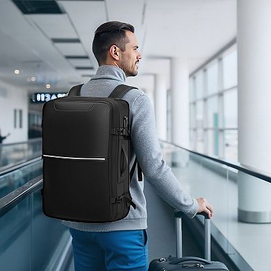 Expandable 80L Vacuum Backpack with USB Charging, Padded Straps, Reflective Strips, and Mini Compass
