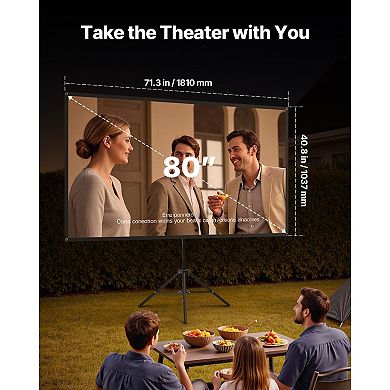 80-Inch Tripod Projector Screen Adjustable Height Lightweight Indoor-Outdoor Use
