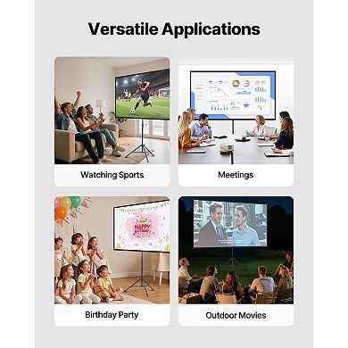 80-Inch Tripod Projector Screen Adjustable Height Lightweight Indoor-Outdoor Use