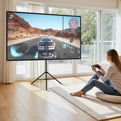 80-Inch Tripod Projector Screen Adjustable Height Lightweight Indoor-Outdoor Use