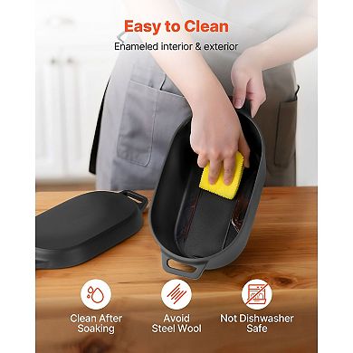 Cast Iron Dutch Oven 3.5 Qt Enamel Coated Reversible Lid for Baking and Cooking