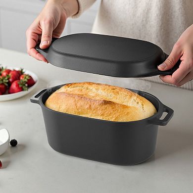 Cast Iron Dutch Oven 3.5 Qt Enamel Coated Reversible Lid for Baking and Cooking
