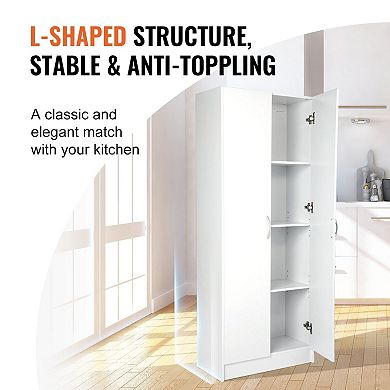Freestanding Pantry Cabinet White with Soft-Close Hinges and Scratch Resistant Surface