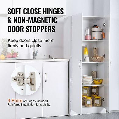 Freestanding Pantry Cabinet White with Soft-Close Hinges and Scratch Resistant Surface