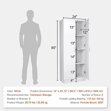 Freestanding Pantry Cabinet White with Soft-Close Hinges and Scratch Resistant Surface