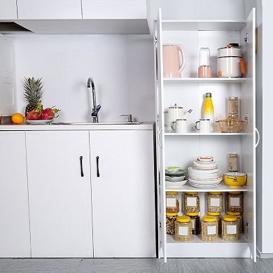 Freestanding Pantry Cabinet White with Soft-Close Hinges and Scratch Resistant Surface