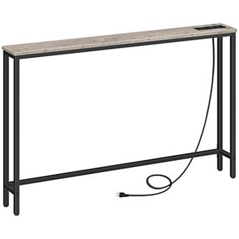 Narrow Behind-Sofa Console Table with Built-In Outlets & USB Ports, Slim Side Table for Living Room