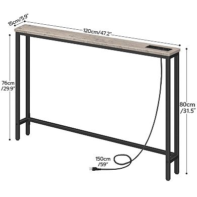 Narrow Behind-Sofa Console Table with Built-In Outlets & USB Ports, Slim Side Table for Living Room