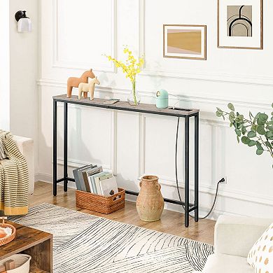 Narrow Behind-Sofa Console Table with Built-In Outlets & USB Ports, Slim Side Table for Living Room