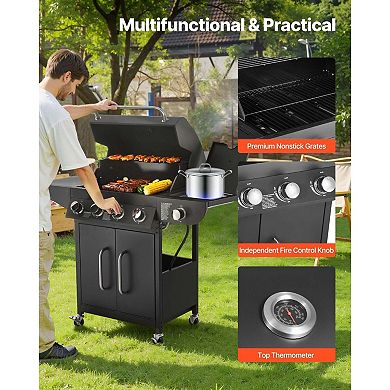 4 Burner Gas Grill with Side Burner Large Cooking Area for Backyard Grilling