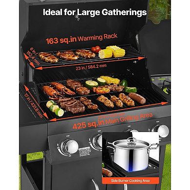 4 Burner Gas Grill with Side Burner Large Cooking Area for Backyard Grilling