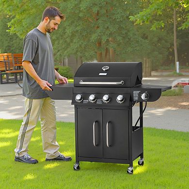 4 Burner Gas Grill with Side Burner Large Cooking Area for Backyard Grilling