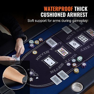 Foldable Poker Table with Cup Holders and Padded Armrests, Seats 10
