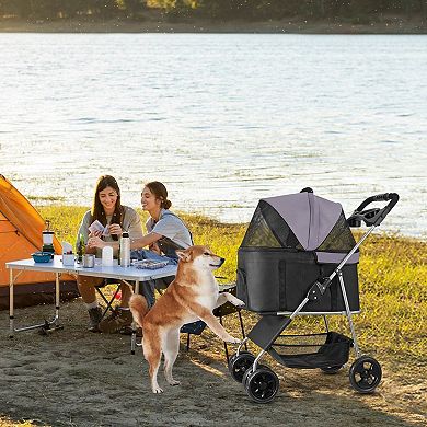 Foldable Pet Stroller for Dogs and Cats with One-Hand Quick Fold and Brakes