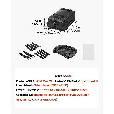 Convertible Motorcycle Tail Bag Backpack Crossbody Gear Bag 30L Waterproof