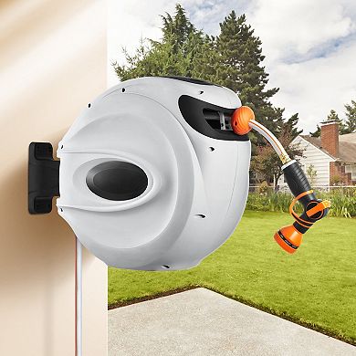 Outdoor Retractable Hose Reel with Brass Fittings and Lockable Hose Length