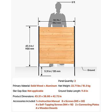 Wooden Privacy Fence Kit for Backyard, Garden, AC Units and Trash Bin Screening
