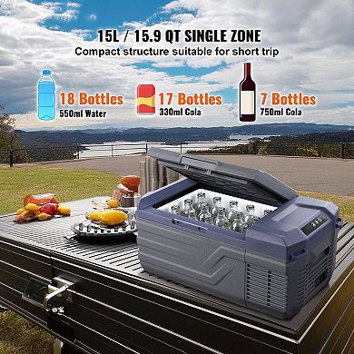 15L Mini Portable Car Refrigerator, AC/DC Electric Fridge with Quiet Operation