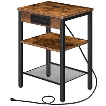 Small End Table with Charging Station, 3 tier Side Table with 2 AC Outlets, USB and Type C Port
