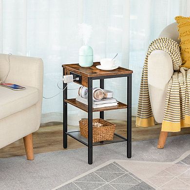 Small End Table with Charging Station, 3 Tier Side Table with 2 AC Outlets, USB and Type C Port