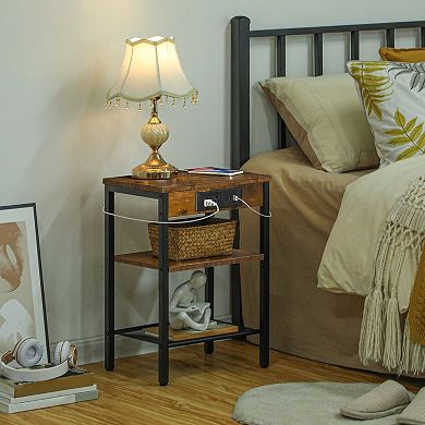 Small End Table with Charging Station, 3 Tier Side Table with 2 AC Outlets, USB and Type C Port