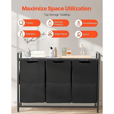 3-Bag Rolling Laundry Hamper Sorter with Tabletop Shelf