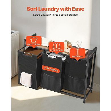 3-Bag Rolling Laundry Hamper Sorter with Tabletop Shelf