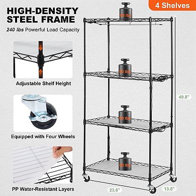 Vertical Indoor Plant Rack with 3 LED Grow Lights, Adjustable Height Shelves, and Wheels