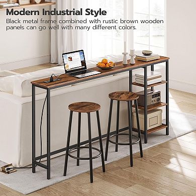 Console Table with Charging Station & Side Shelves, Behind Sofa Table with 2 Outlets and 2 USB Ports