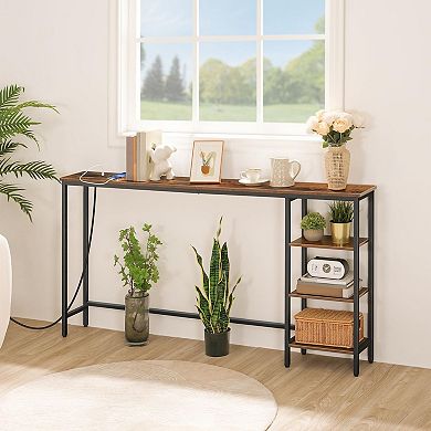 Console Table with Charging Station & Side Shelves, Behind Sofa Table with 2 Outlets and 2 USB Ports