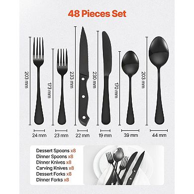 48-Piece Stainless Steel Flatware Set for 8 with Knives, Forks, and Spoons