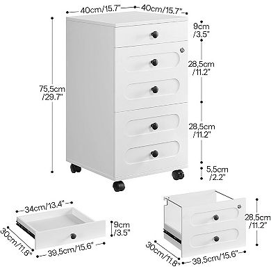 3-Drawer Mobile File Cabinet with Lock, Full-Extension Drawers, and Casters for Home or Office