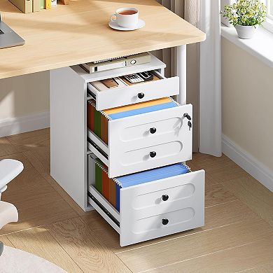 3-Drawer Mobile File Cabinet with Lock, Full-Extension Drawers, and Casters for Home or Office