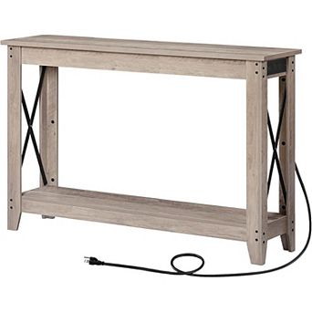Console Table with Charging Station, 2 tier Entryway Table with 2 AC Outlets and 2 USB Ports