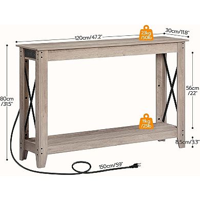 Console Table with Charging Station, 2 Tier Entryway Table with 2 AC Outlets and 2 USB Ports