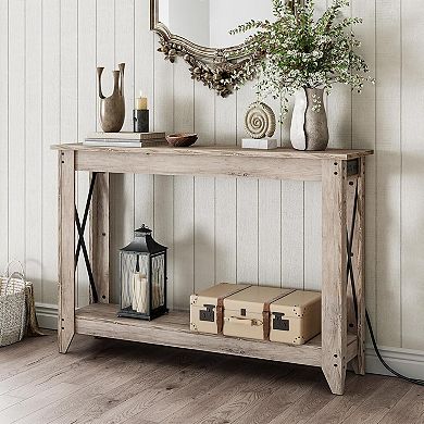 Console Table with Charging Station, 2 Tier Entryway Table with 2 AC Outlets and 2 USB Ports