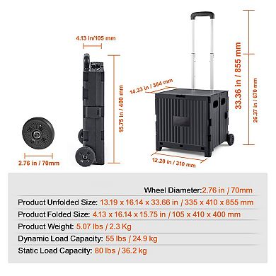 Folding Shopping Cart with Large Wheels for Groceries and Errands
