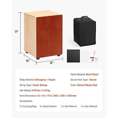Compact Wooden Cajon Drum Box with Adjustable Strings for Seated Play