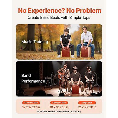 Compact Wooden Cajon Drum Box with Adjustable Strings for Seated Play