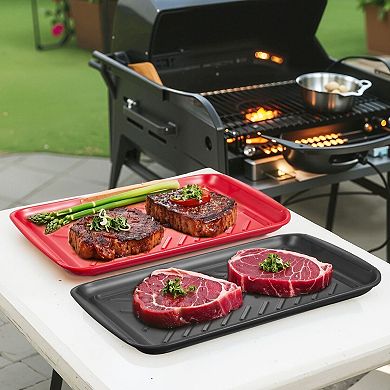 2-Piece Melamine Serving Tray Set with Slip-Resistant Surface