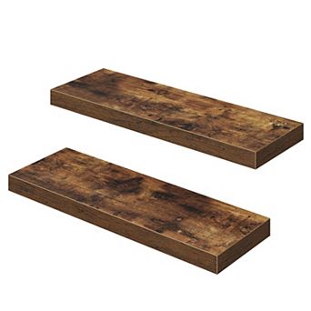 Set of 2 Floating Wall Shelves, Solid Wood with Concealed Iron Frame for Bedroom or Living Room