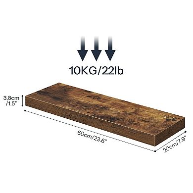Set of 2 Floating Wall Shelves, Solid Wood with Concealed Iron Frame for Bedroom or Living Room