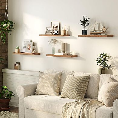 Set of 2 Floating Wall Shelves, Solid Wood with Concealed Iron Frame for Bedroom or Living Room