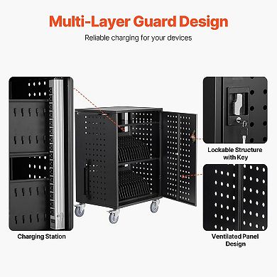 36-Slot Mobile Device Charging Cart with Power Strip and Cable Management