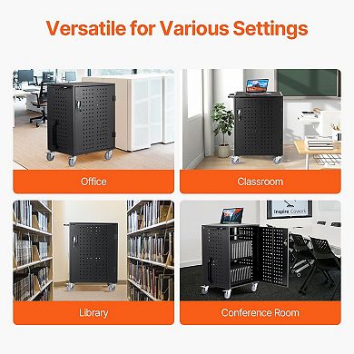 36-Slot Mobile Device Charging Cart with Power Strip and Cable Management