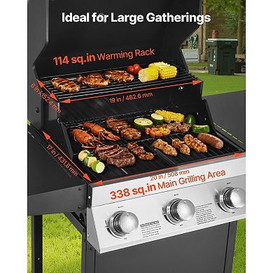 Backyard 3 Burner Gas Grill with Warming Rack and Pull-Out Grease Tray